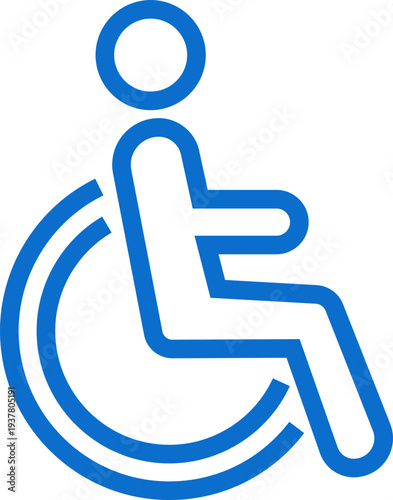 Wheelchair accessible blue outline icon. Disabled person vector illustration in simple and recognizable design for accessibility isolated on transparent background. Handicapped access sign or symbol.