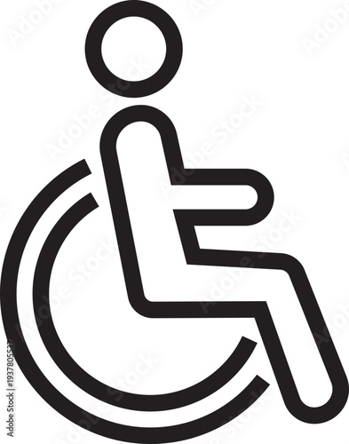 Wheelchair accessible black outline icon. Disabled person vector illustration in simple and recognizable design for accessibility isolated on transparent background. Handicapped access sign or symbol.