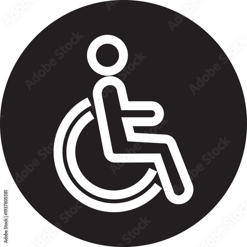 Wheelchair accessible black outline icon. Disabled person vector illustration in simple and recognizable design for accessibility isolated on transparent background. Handicapped access sign or symbol.