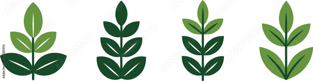 Fototapeta premium Leaf icon set with different green shades and styles