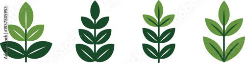 Leaf icon set with different green shades and styles