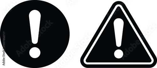 Exclamation mark warning signs in different shapes and designs for alerting users to potential dangers or important information