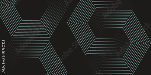 Garis heksagonal neon pirus dinamis membentuk pola geometris yang mencolok dengan latar belakang hitam, membangkitkan teknologi modern, desain futuristik, dan estetika digital