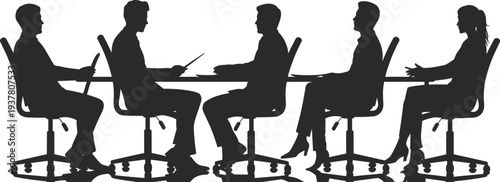 Business team meeting silhouette at conference table, corporate discussion teamwork planning, professional office leadership strategy collaboration, management concept illustration