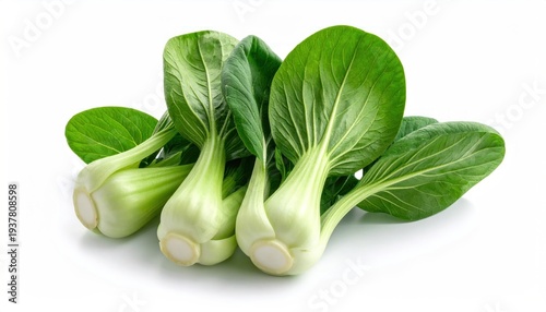 Fresh and Vibrant Baby Bok Choy on a White Background.