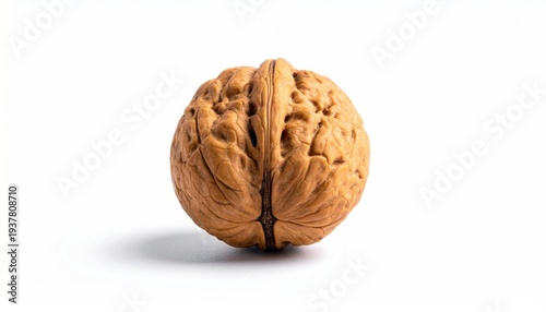 Single walnut on a white background, close-up studio shot.