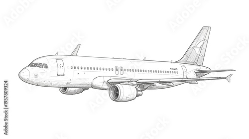 Airplane sketch, jetliner drawing, aviation art, passenger transport