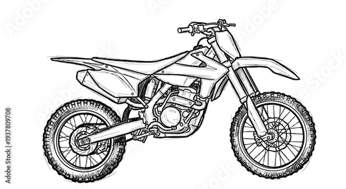 Dirt bike sketch, motocross motorcycle illustration, off-road vehicle