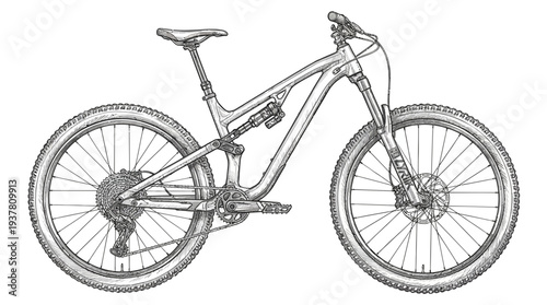 Full suspension mountain bike sketch, off road cycling concept
