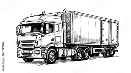 Hand-drawn semi-trailer truck illustration