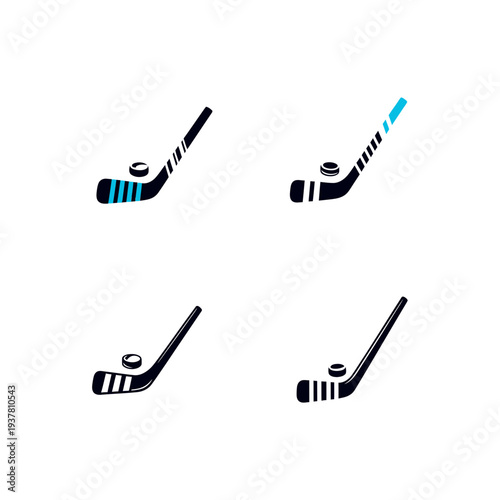 Hockey Sticks and Puck Set vector illustration