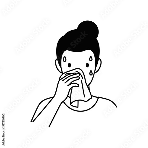 Woman Blowing Nose vector illustration