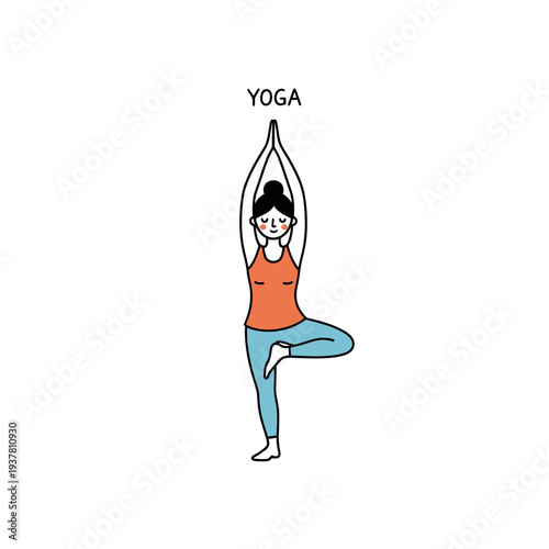 Woman Practicing Yoga Tree Pose vector illustration