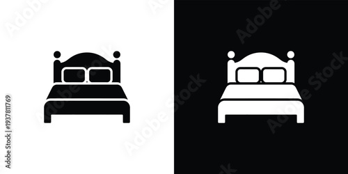 Black and white bed on split color background symbol bedroom