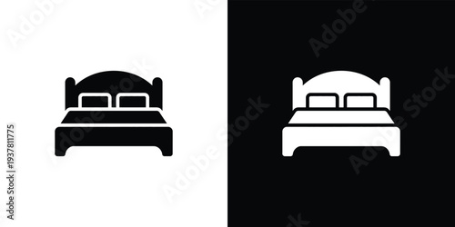 Black and white bed on split color background symbol furniture