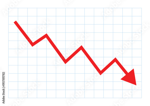  A red arrow drop-down with table on a white background. Burinese concept.