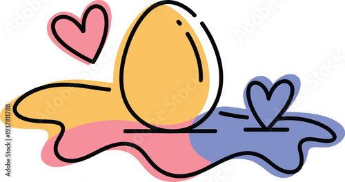 Minimalist Egg with Hearts and Colourful Splashes Vector Illustration.