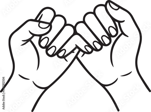 Pinky Swear Gesture Line Art on Black Background Friendship Symbol