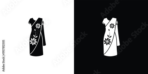 Black and white dress with floral patterns on contrasting backgrounds fashion clothing
