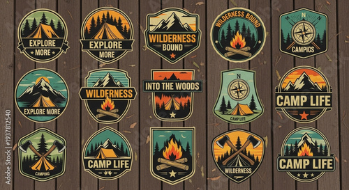 Collection of Vintage Camping and Outdoor Adventure Badges.