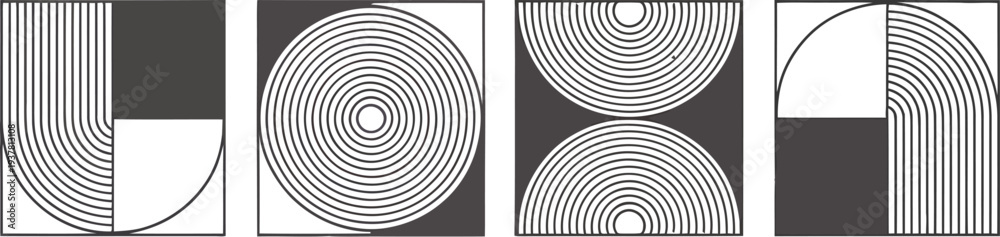 Obraz premium Geometric shapes illustration with black and white lines and squares