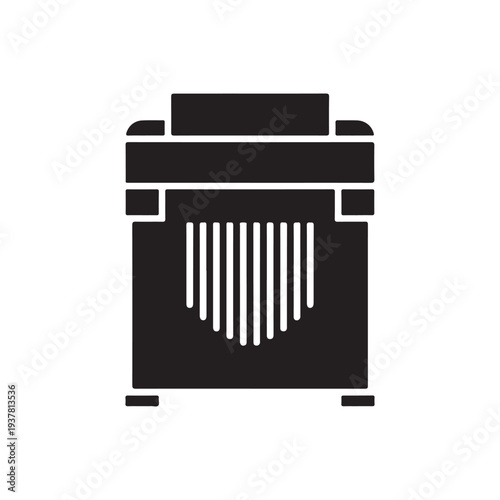 Office document shredding machine silhouette icon for secure paper disposal and confidential data protection concept