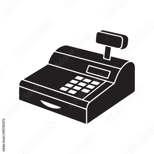 Retail cash register silhouette icon for store checkout payment transaction and small business sales system