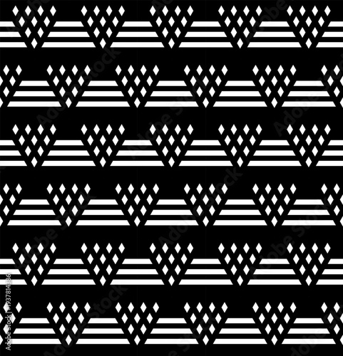 Abstract Seamless Geometric Triangles and Striped Lines Pattern. Black and Wh...