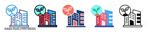 Green Building Icon Sheet Multiple Style Collection 
