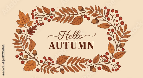 Autumn Wreath Illustration with Hello Autumn Text