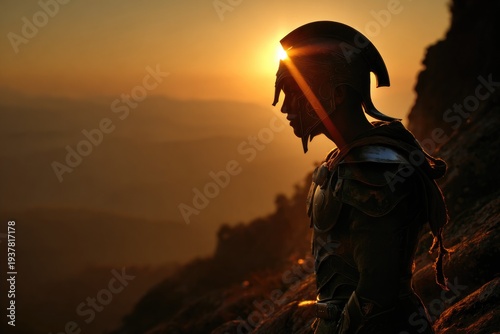 Heroic Spartan Warrior Silhouette On Rocky Horizon