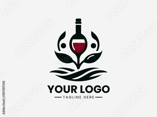 Luxury Red Wine black vector logo illustration white background