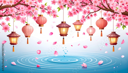 Cherry Blossom Rain Vector