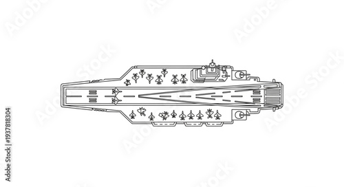 Black and White Spaceship Illustration.