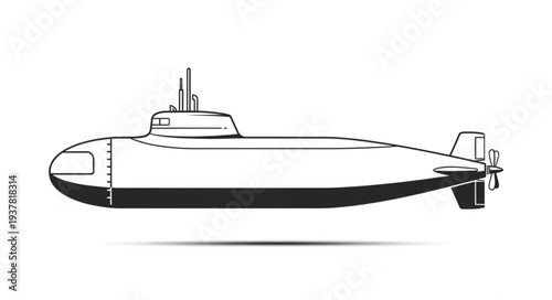 Black and White Submarine Illustration.