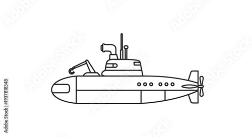 Black and White Submarine Illustration.