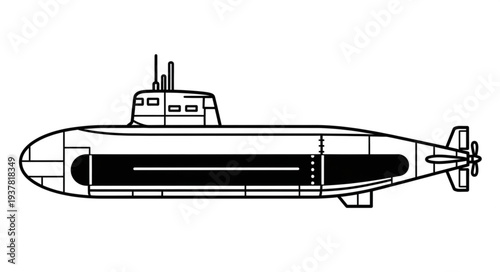 Black and White Submarine Illustration.