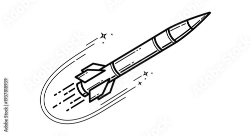 Black and White Rocket Illustration.