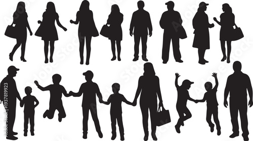 Collection of diverse black people silhouettes including men, women, and children. Isolated vector graphic. isolated PNG with Transparent Background