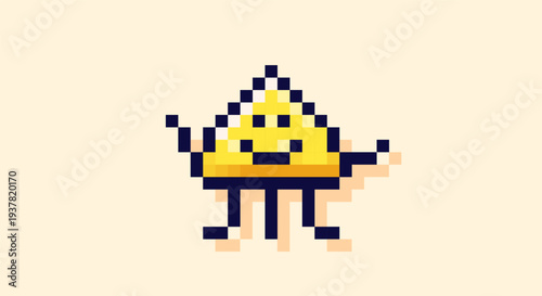Pixel art funny yellow space character.