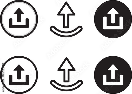 Upload icons with arrow and download box symbols various styles digital data transfer vector