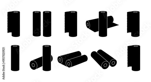Various black cylindrical objects in different orientations on white background