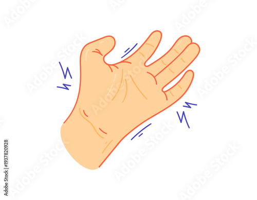 Carpal tunnel syndrome concept. Health problem. Illustration of a hand experiencing pain, tingling, numbness, or weakness in the hand and wrist. Line or scribble style illustration. White background.