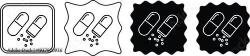 Medical capsule pill icon set with medicine granules on transparent background for health projects