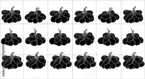 Blackberries arranged in grid pattern on white background