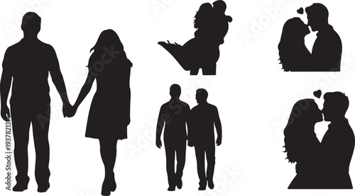 Black Couple Silhouettes Set. Love and Relationship Vector Graphics Isolated. isolated PNG with Transparent Background