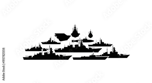 Black Silhouette of Warships at Sea.