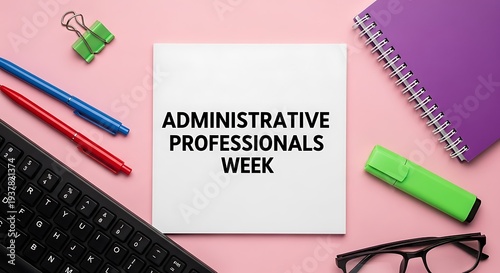 Administrative professionals week celebration with office supplies