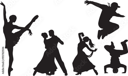 Diverse Collection of Dancing People Silhouettes Vector isolated PNG with Transparent Background