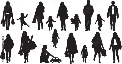 Collection of Black Silhouettes of Diverse People, Adults and Children, Isolated Vector Illustration isolated PNG with Transparent Background